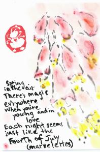 Spring is the air, Fireworks flower, with Marvelettes quote. Etegami