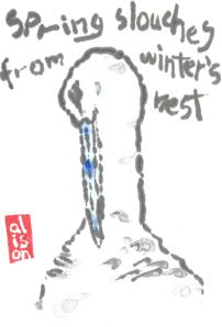 Stork etegami, spring slouches from winter's nest